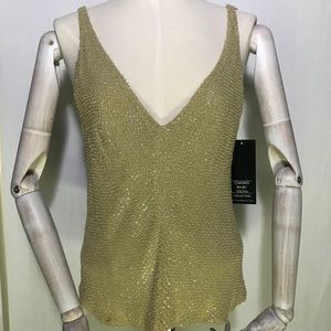 NWT Carmen Marc Valvo Beaded V-Neck Tank Top, Sz12